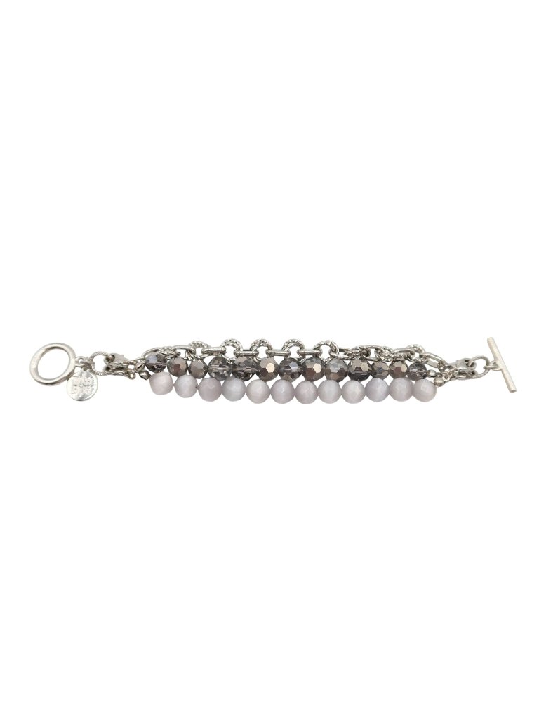 White House Black Market Gray Bead 3-Strand Convertible Silver Tone Bracelet